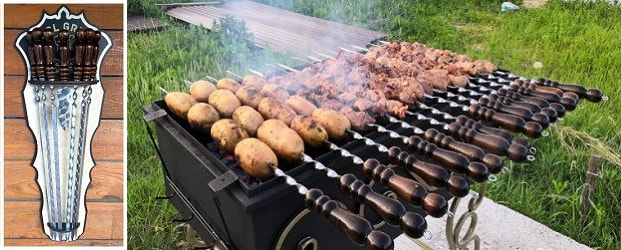шашлык на шампурах с деревянной ручкой
