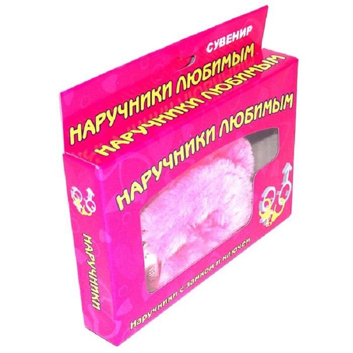 Наручники меховые розовые в коробке фото