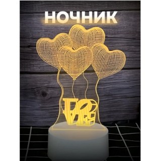 3D светильник ночник «Сердечки»  купить