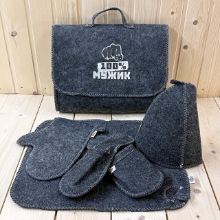 Банный набор в портфеле «100% МУЖИК» 5 в 1 серый купить