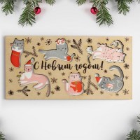 Деревянный конверт для денег «Новогодние коты»  купить в Минске +375447651009