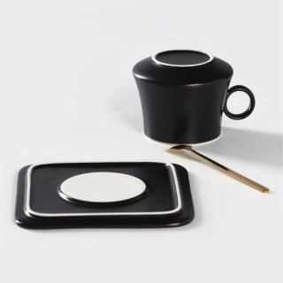 Кофейный набор на 1 персону «Золотое перо» цвет черный: кружка, блюдце, ложка фото