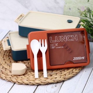 Ланч бокс c приборами «Big Lunch» оранжево-синий 2000 мл фото