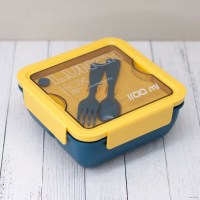 Ланч бокс c приборами «Lunch Box» желто-синий 1100 мл купить в Минске