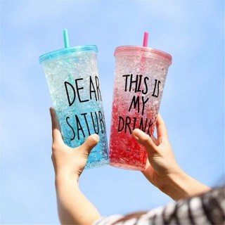 Ледяной стакан «Dear saturday» с трубочкой синий купить