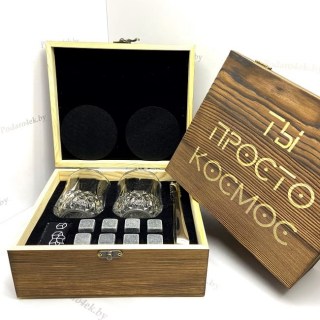 Набор для виски в деревянной коробке «ТЫ ПРОСТО КОСМОС»  фото