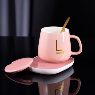 Набор подарочный «Lucky» кружка с крышкой и ложкой+USB подогреватель, цвет розовый купить