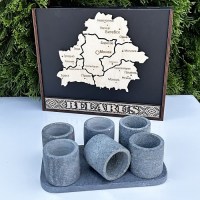 Набор рюмок из камня ICE SHOT «Карта Беларуси» 6 штук + подставка Минск +375447651009
