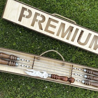 Набор шампуров 5 штук в кейсе «PREMIUM» +нож-вилка 6 в 1 фото