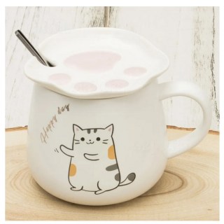 Оригинальная кружка котэ «Happy day» с ложкой и крышкой купить