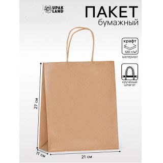 Пакет подарочный крафт 27×21×11 см купить