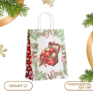 Пакет подарочный крафт «Новогодний сундучок» 27 х 21 х 11 см купить