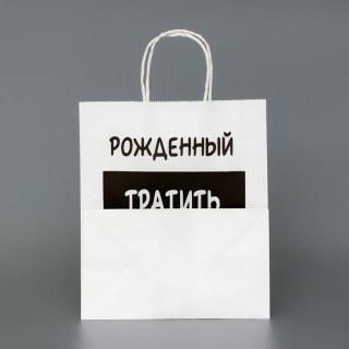 Пакет подарочный крафт «Рожденный тратить копить не может» 24 х 14 х 28 см фото