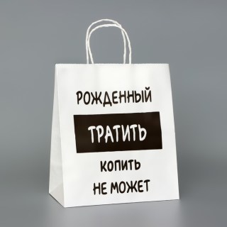 Пакет подарочный крафт «Рожденный тратить копить не может» 24 х 14 х 28 см купить