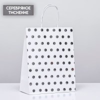 Пакет подарочный крафт «Серебристый горошек» 27 х 21 х 11 см Минск +375447651009