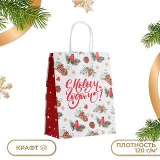 Пакет подарочный новогодний «Снегирь на ветке» 27 х 21 х 11 см купить