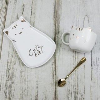 Подарочный чайный набор Котик «Cute cat» на 1 персону цвет:белый фото