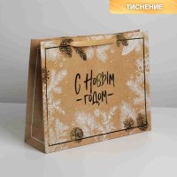 Подарочный горизонтальный крафтовый пакет «Новогодний грузовик» 40×31×11,5 см Минск 