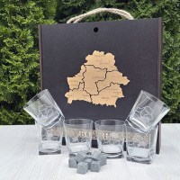 Подарочный набор для виски с городами «Беларусь» бокалы с гравировкой, камни +375447651009