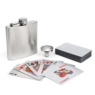 Подарочный набор «Silver» фляжка, воронка, карты фото