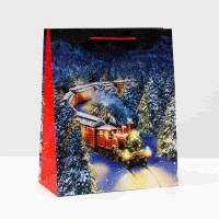 Подарочный новогодний пакет «Рождественский поезд» 26×32×12 см Минск 