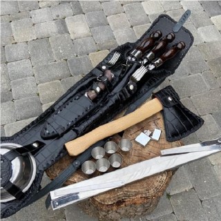 Подарочный походный набор в кожаном чехле «Black Elite» 28 предметов купить