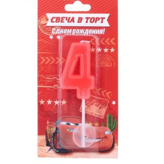 Свеча в торт «4» красная купить