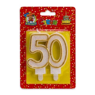 Свеча в торт «50 лет» золотая купить
