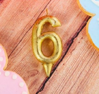 Свеча в торт «6» золото фото