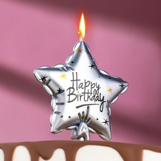 Свеча в торт «Happy Birthday» серебро купить