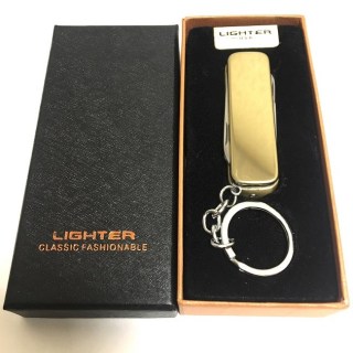 Зажигалка брелок с подзарядкой от USB 3 в 1 золотистая  купить